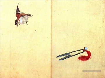  row - paire de ciseaux et moineau Katsushika Hokusai ukiyoe